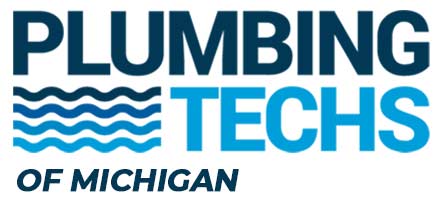 Plumbing Techs logo featuring blue waves and text "PLUMBING TECHS OF MICHIGAN," representing a sump pump service provider in Oak Park, Michigan.